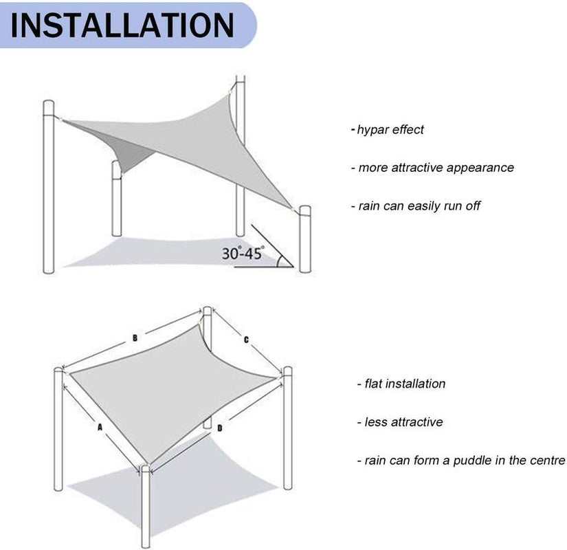 Rectangle Sun Shade Sail Canopy, Patio Shade Cloth Outdoor Cover - Sunshade Fabric Awning Shelter for Pergola Backyard Garden Carport