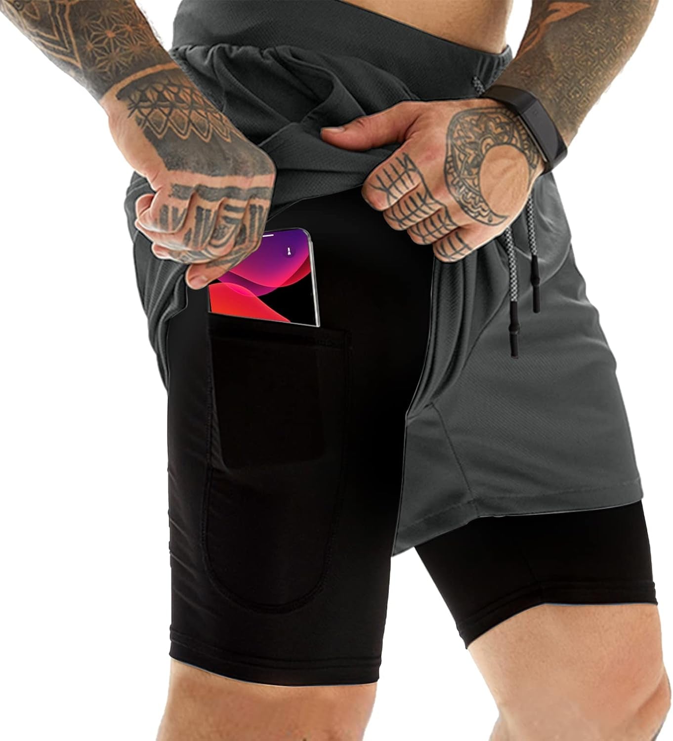 Mens Athletic Shorts 2-In-1 Gym Workout Running 7'' Shorts with Towel Loop