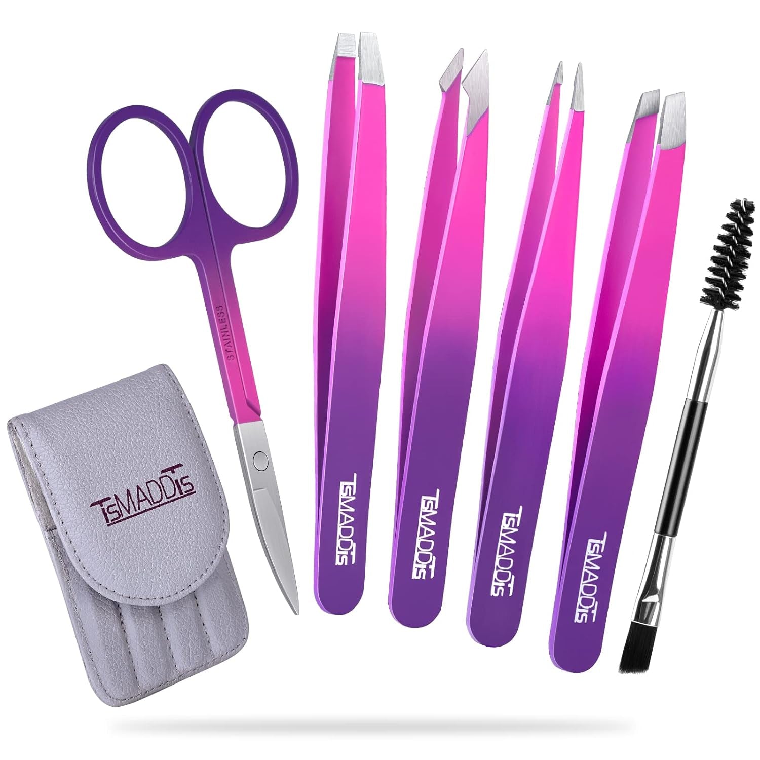 Eyebrow  Set,  6 Pcs s Set for Women, Precision  for Eyebrows with Curved Scissors for Ingrown Hair, Hair Plucking Daily Beauty Tools (Pink&Purple)