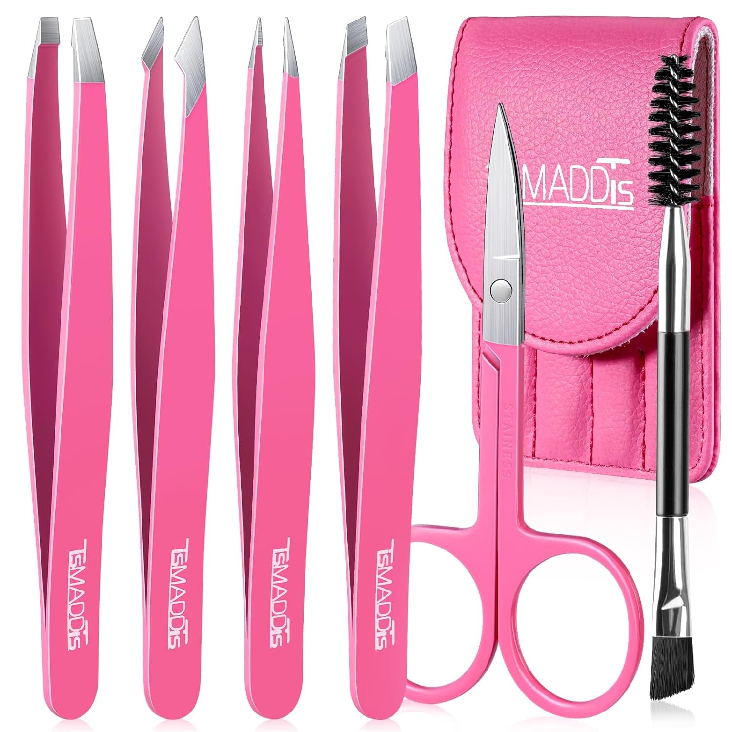 Eyebrow  Set,  6 Pcs s Set for Women, Precision  for Eyebrows with Curved Scissors for Ingrown Hair, Hair Plucking Daily Beauty Tools (Pink&Purple)