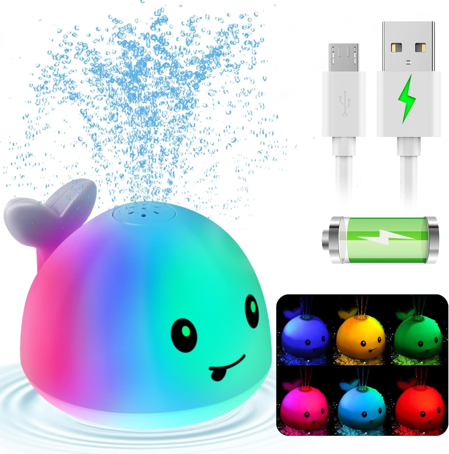 2024 Upgraded Baby Bath Toys, Rechargeable Light up Bath Toys for Kids 1-3, Babies 6-12 12-18 Months Whale Bath Toy Sprinkler, Fountain Bathtub Toys Toddlers Infant 1 2 3, Baby Birthday Shower Gifts