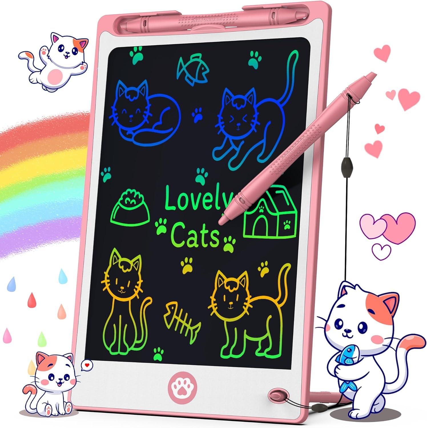 LCD Writing Tablet for Kids 8.8 Inch, Kids Toys for Girls Boys Drawing Pad for 3 4 5 6 7 8 Year Old Kid, Toddler Drawing Doodle Board Travel Essentials Christmas Birthday Gift for Kids -Pink