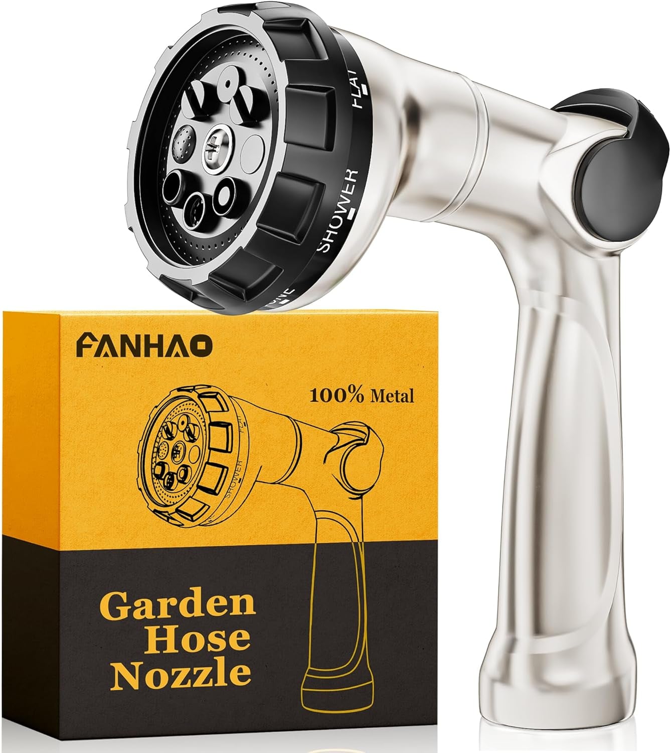 Professional Heavy Duty Garden Hose Nozzle, 100% Metal Thumb Control Water Hose Sprayer with 8 Spray Patterns, High Pressure Water Nozzle for Lawn & Plant Watering, Car & Pet Washing