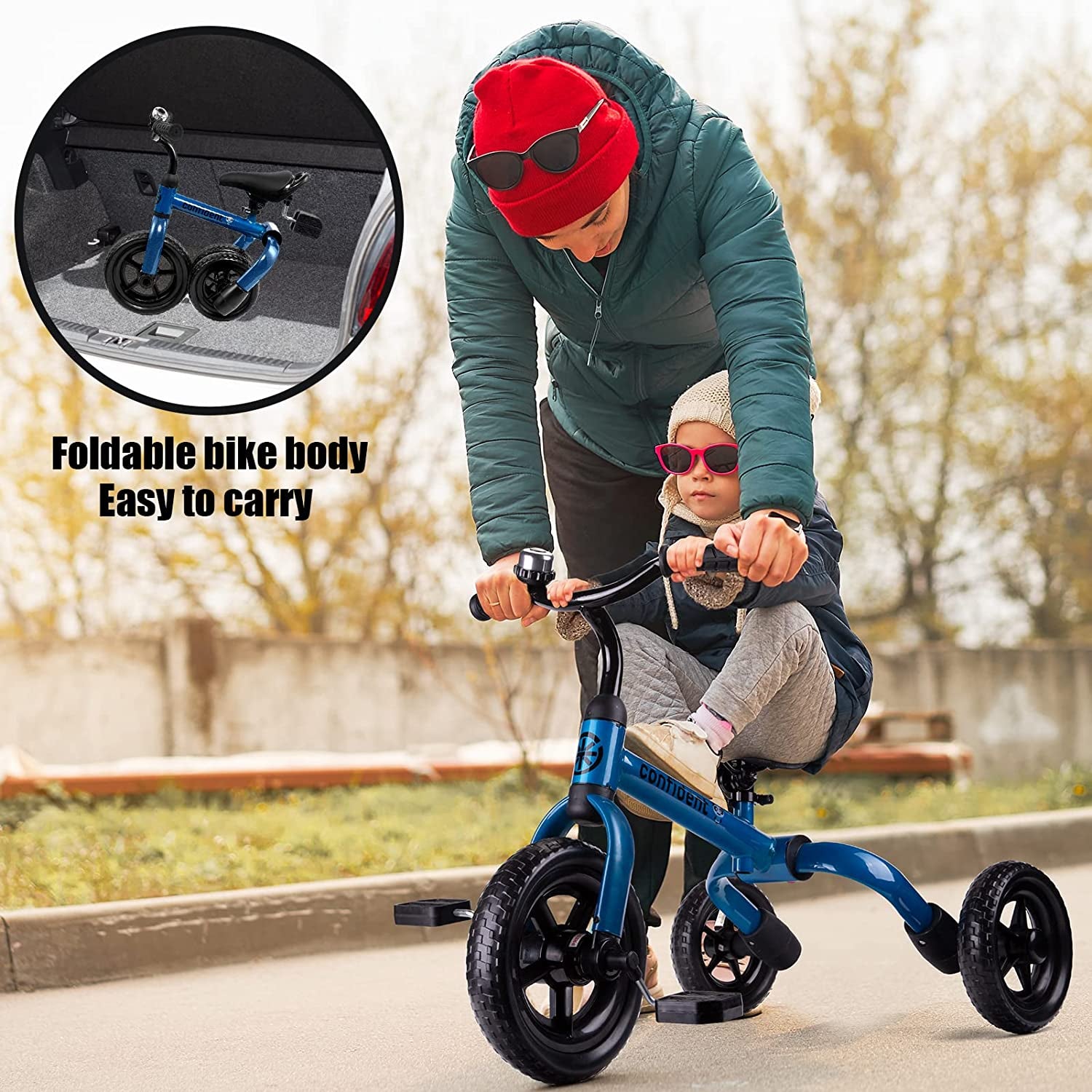 3 in 1 Tricycle for Toddlers Age 2-5 Years Old, Folding Kids Balance Bikes with Adjustable Seat and Removable Pedal, Ride-On Toys for Infant, Gift for Baby Boys Girls Birthday(Blue)