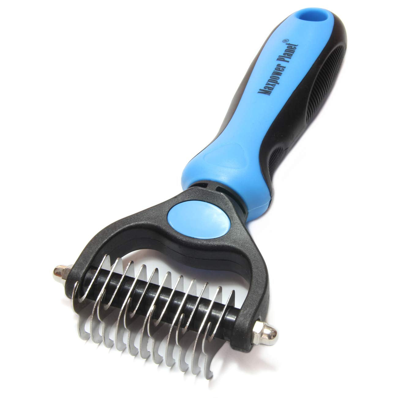 Pet Grooming Rake - Double-Sided Dematting Undercoat Brush for Dogs and Cats, Extra Wide, Reduces Shedding by 95%, Blue