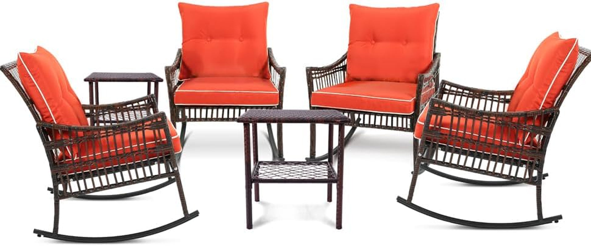 3-Piece Patio Furniture Set,Outdoor Rocking Chairs Set of 2, Patio Conversation Set with 2 Wicker Chairs with Coffee Table and Cushions for Garden,Porch,Backyard, Bistro