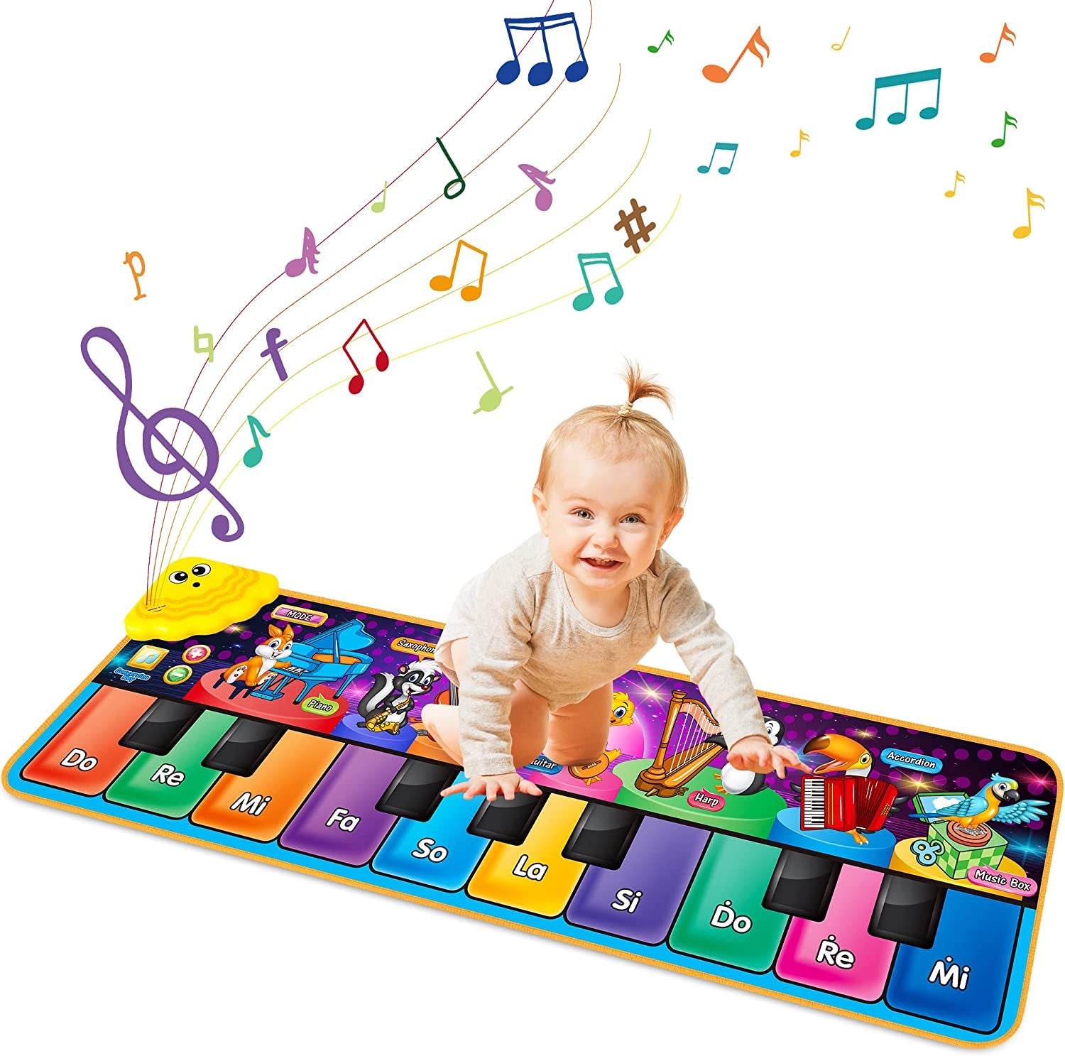 Kids Musical Piano Mats with 25 Music Sounds,Musical Toys Baby Floor Piano Keyboard Mat Carpet Animal Blanket Touch Playmat Early Education Toys for 1 2 3 4 5 6+ Year Girls Boys Toddlers