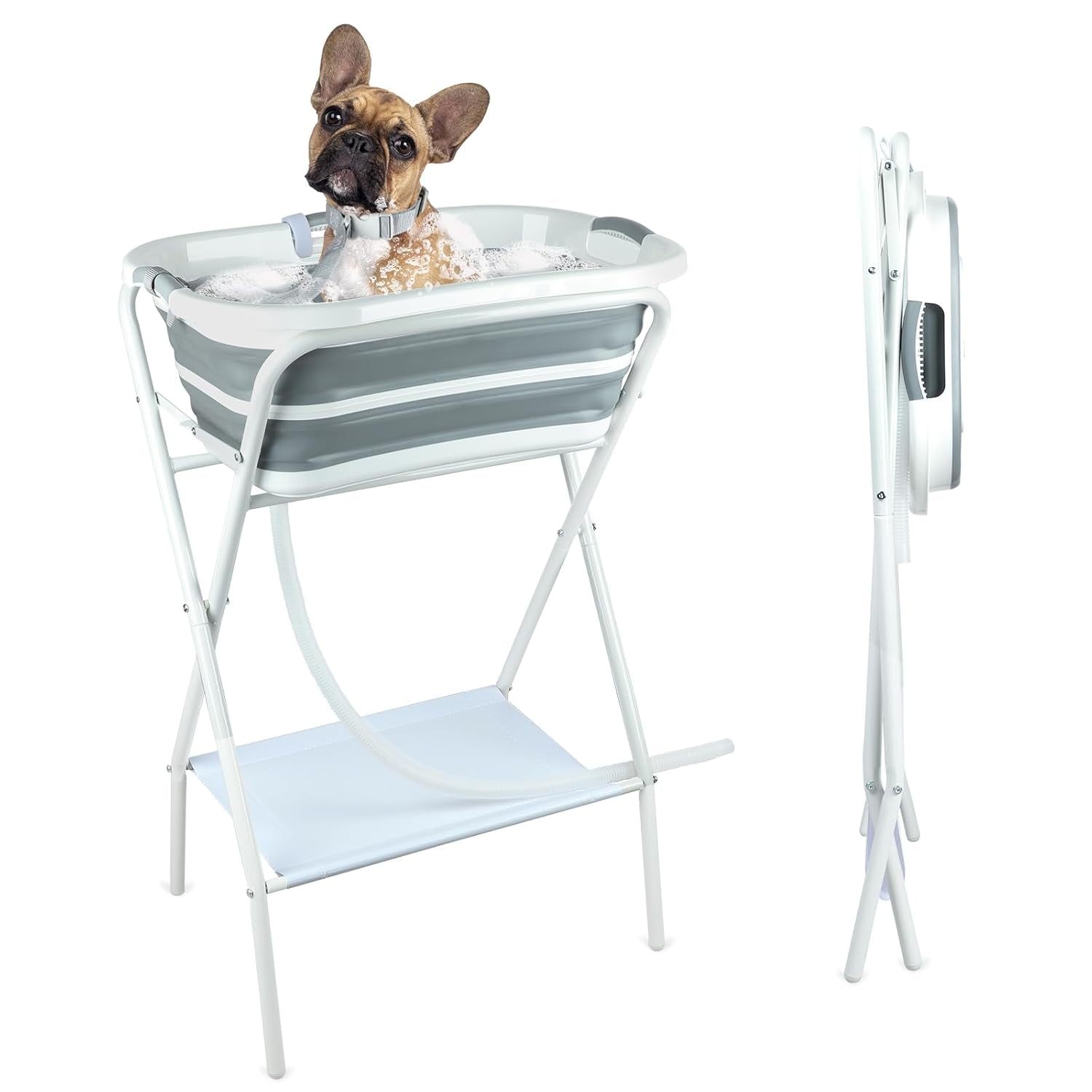 2 in 1 Portable Dog Bath Tub Elevated Collapsible Dog Bathtub Washing Station with Drainage Hole for Bathing, Shower and Grooming, Pet Tub for Puppy Small Medium Dogs Indoor and Outdoor