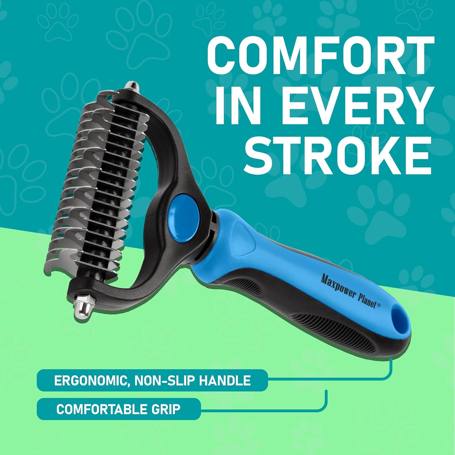 Pet Grooming Rake - Double-Sided Dematting Undercoat Brush for Dogs and Cats, Extra Wide, Reduces Shedding by 95%, Blue