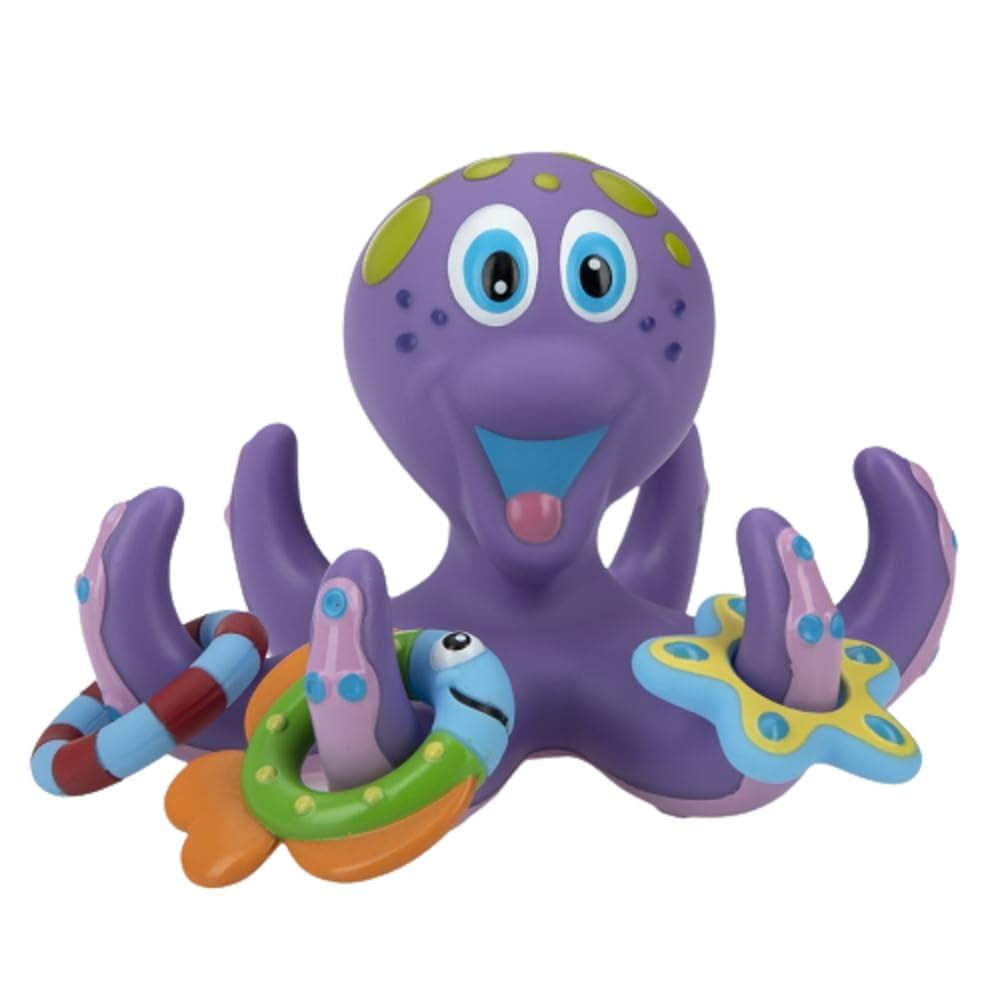 Floating Purple Octopus Toy with 3 Hoopla Rings - Baby Bath Toy for Boys and Girls 18+ Months