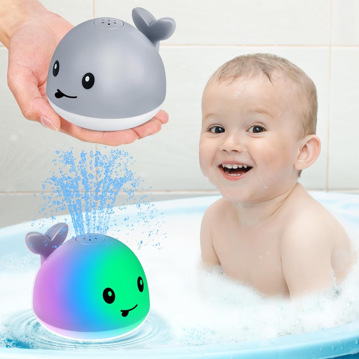 Baby Whale Bath Toy, USB Rechargeable Bath Fountain Toy 6-12 12-18 Months, Light up Bath Toys Sprinkler, Spray Water Pool Bathtub Toys for Toddlers 1-3 2-4 Infant Kid Baby 2 3 4 5 Shower Gifts