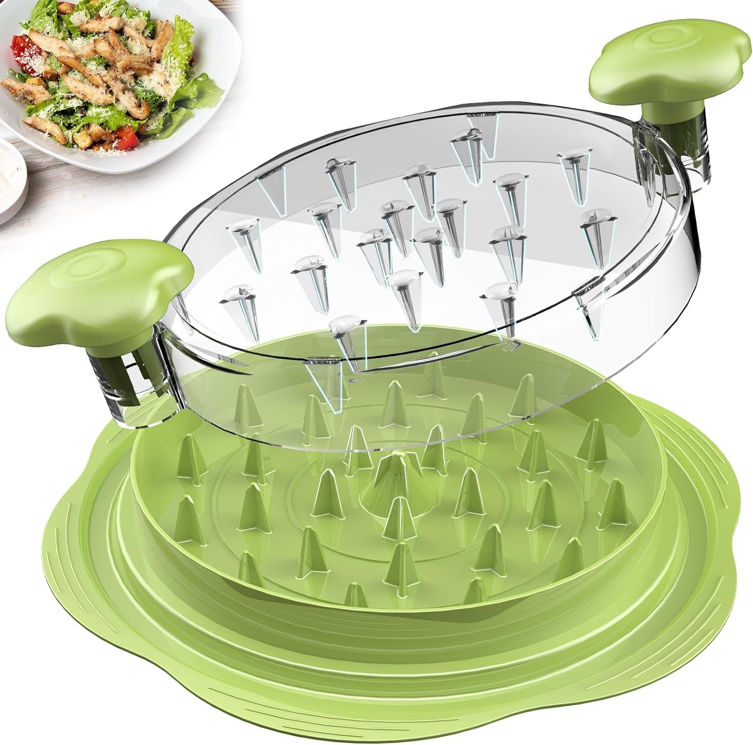 Chicken Shredder Large Chicken Breast Shredder Tool Twist with Brush&Fork, Visible Meat Shredder Machine, Anti-Slip Strip, Ergonomic Handle, BPA Free, Pork Beef Chicken(Matcha)