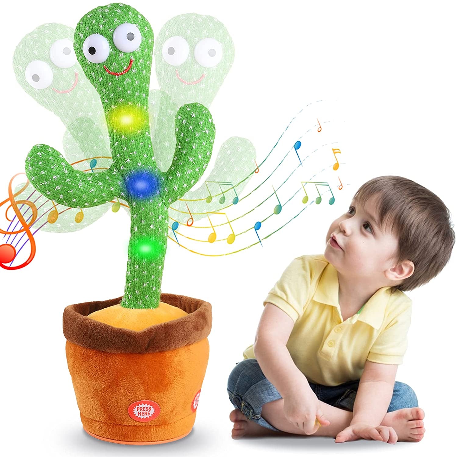 Kids Dancing Talking Cactus Toys for Baby Boys and Girls, Singing Mimicking Recording Repeating What You Say Sunny Cactus Electronic Light up Plush Toy with 120 English Songs Smart Toy