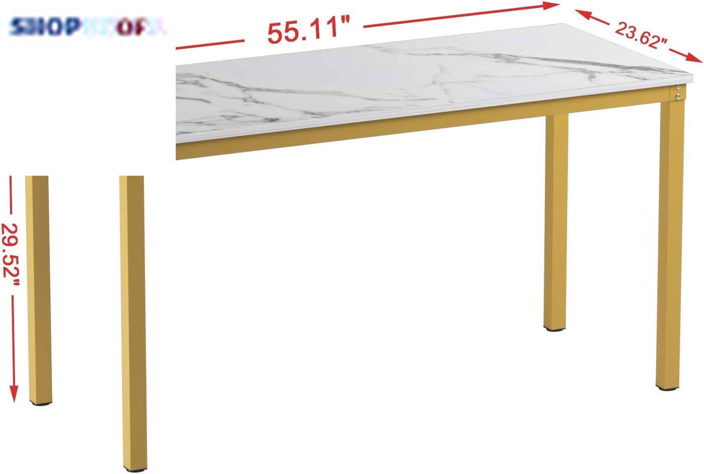 Computer Desk/Dining Table Office Desk Sturdy Writing Workstation for Home Office (55.11“, White Marbling+ Gold Frame)