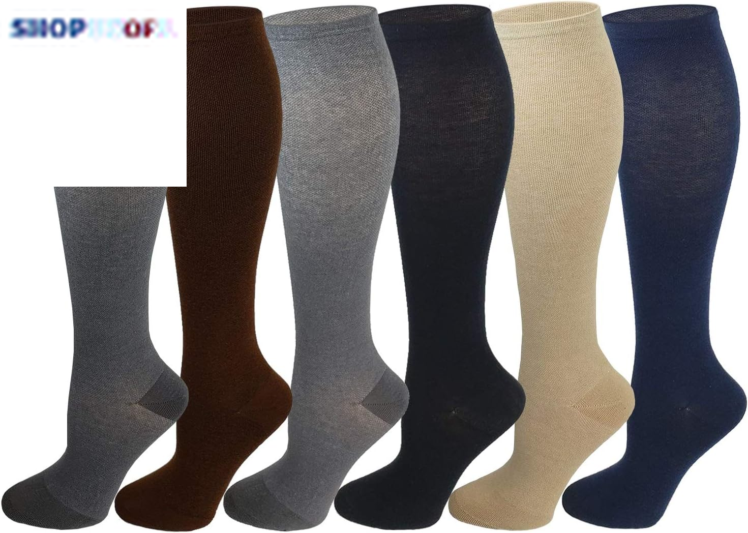 6 Pairs Pack Graduated Colorful Travel Athletic Cotton Compression Knee High Socks (6 Pairs Assorted, Small/Medium)